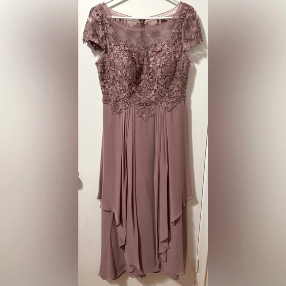 Azazie Lunda Vintage Mauve A-line Lace Chiffon Dress Size 10 - Picture 3 of 8